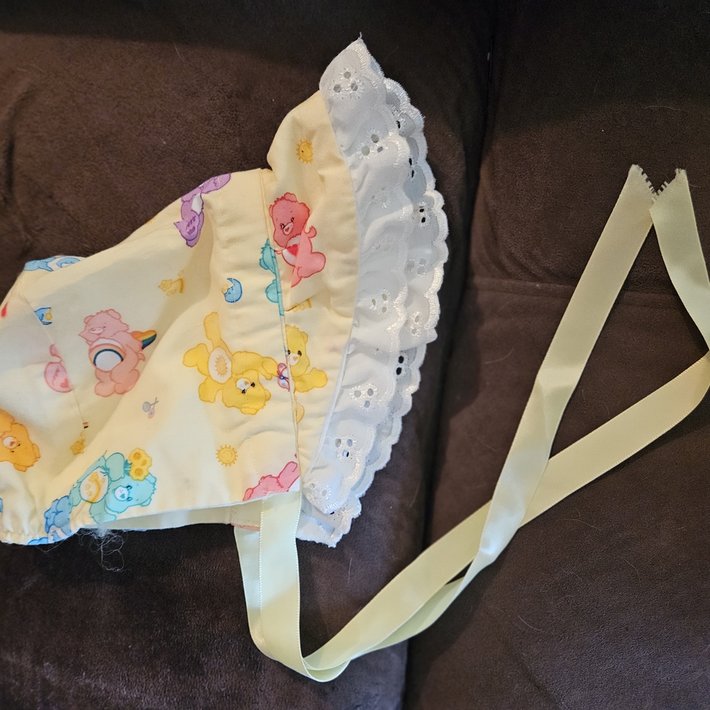 Vintage Care Bears Kids Bonnet Yellow and White